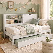 DESMIU Letto divano 90 × 200 cm 1 posto con letto estraibile, contenitore, USB e Type-C, senza materasso