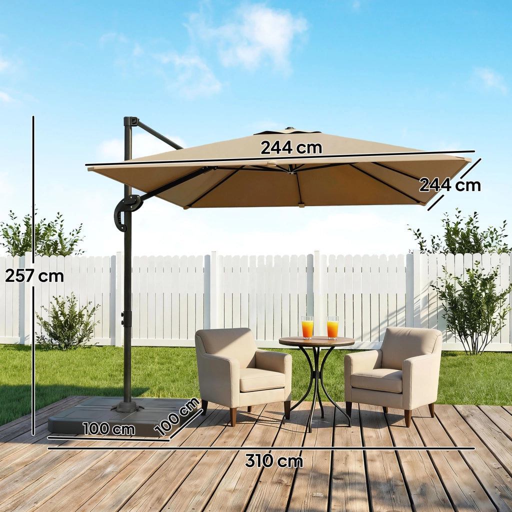 Parasol d¨¦port¨¦ carr¨¦ per giardino esterno ¨C zephmum ¨C kaki 2.4x2.4m, mastro in alluminio
