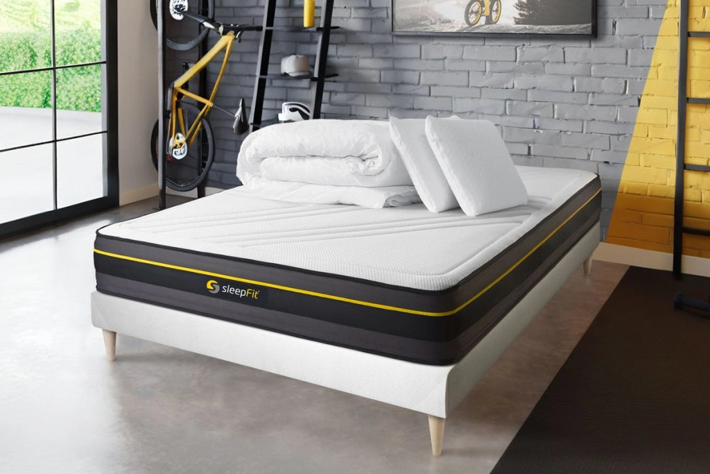 Pacchetto letto completo - Materasso 160x200cm + Box spring con doghe (kit) + 2 guanciali + Piumino - Active