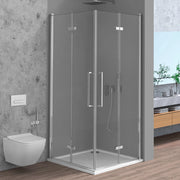 Box doccia angolare 80x100 in vetro temperato trasparente doppio soffietto con profili cromo Neos
