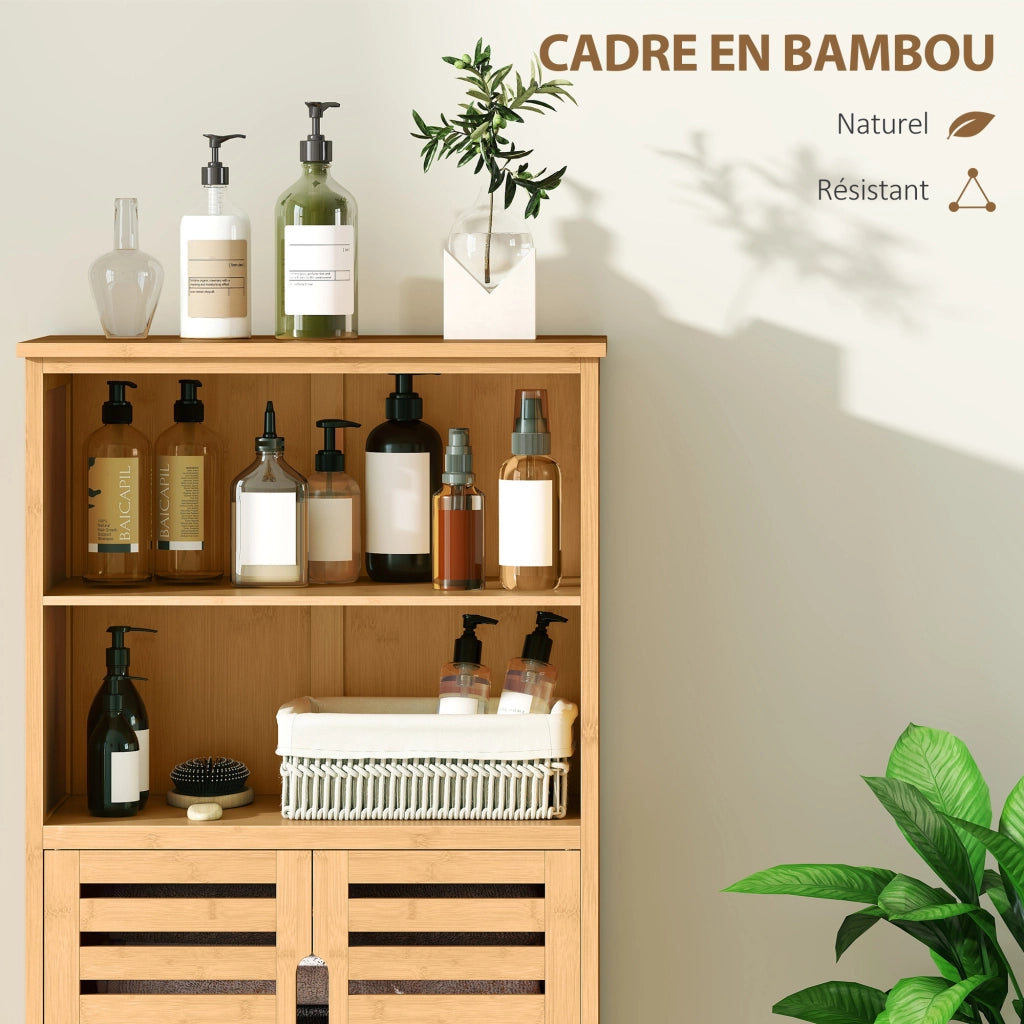 Mobiletto da bagno con ante e ripiani ¨C zephmum ¨C legno naturale 50x29x92 cm