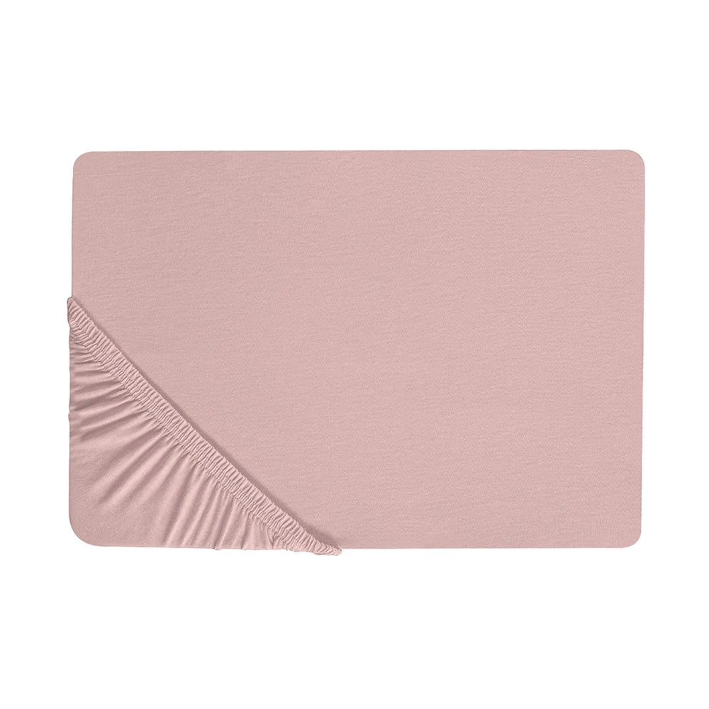 Lenzuolo con angoli cotone rosa 160 x 200 cm coprimaterasso elasticizzato modello classico a tinta unita camera da letto classica