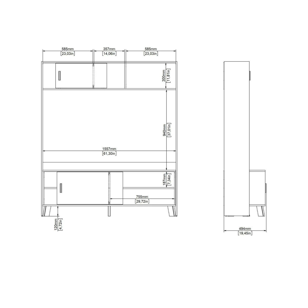 Mobile porta TV Nicosia, Credenza da soggiorno, Armadio basso per TV, Base parete attrezzata, 159x48 h181 cm, Rovere e Bianco