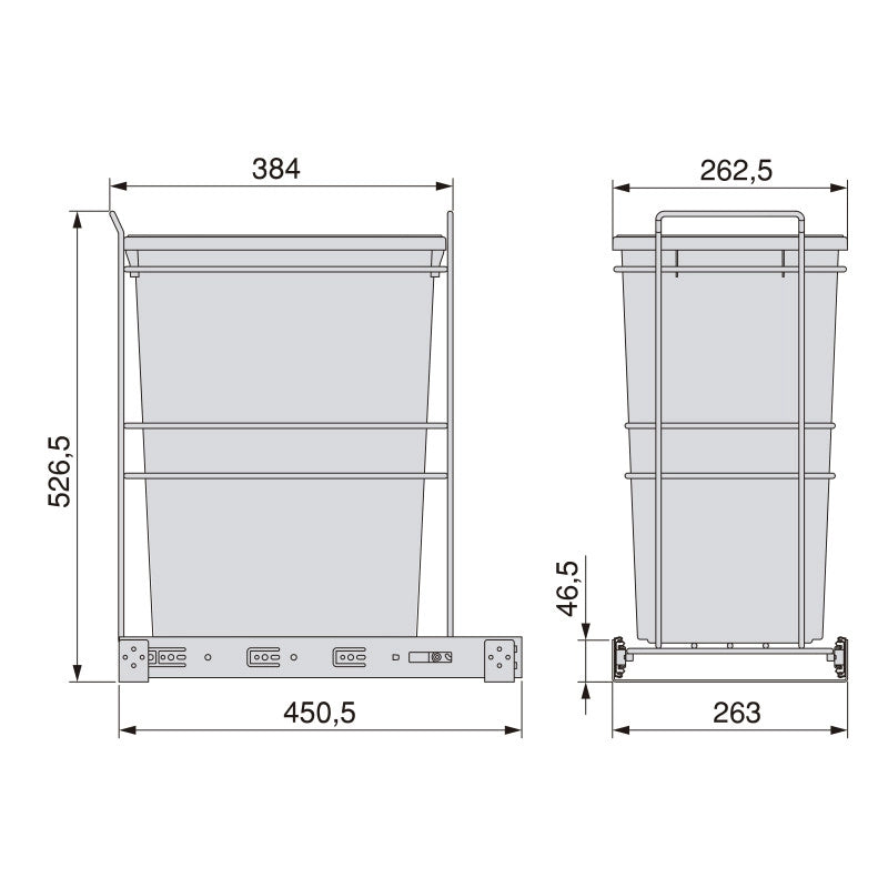 Contenitore per la raccolta differenziata Recycle Inox 2x12lt per il montaggio sul fondo e l'estrazione manuale/automa..