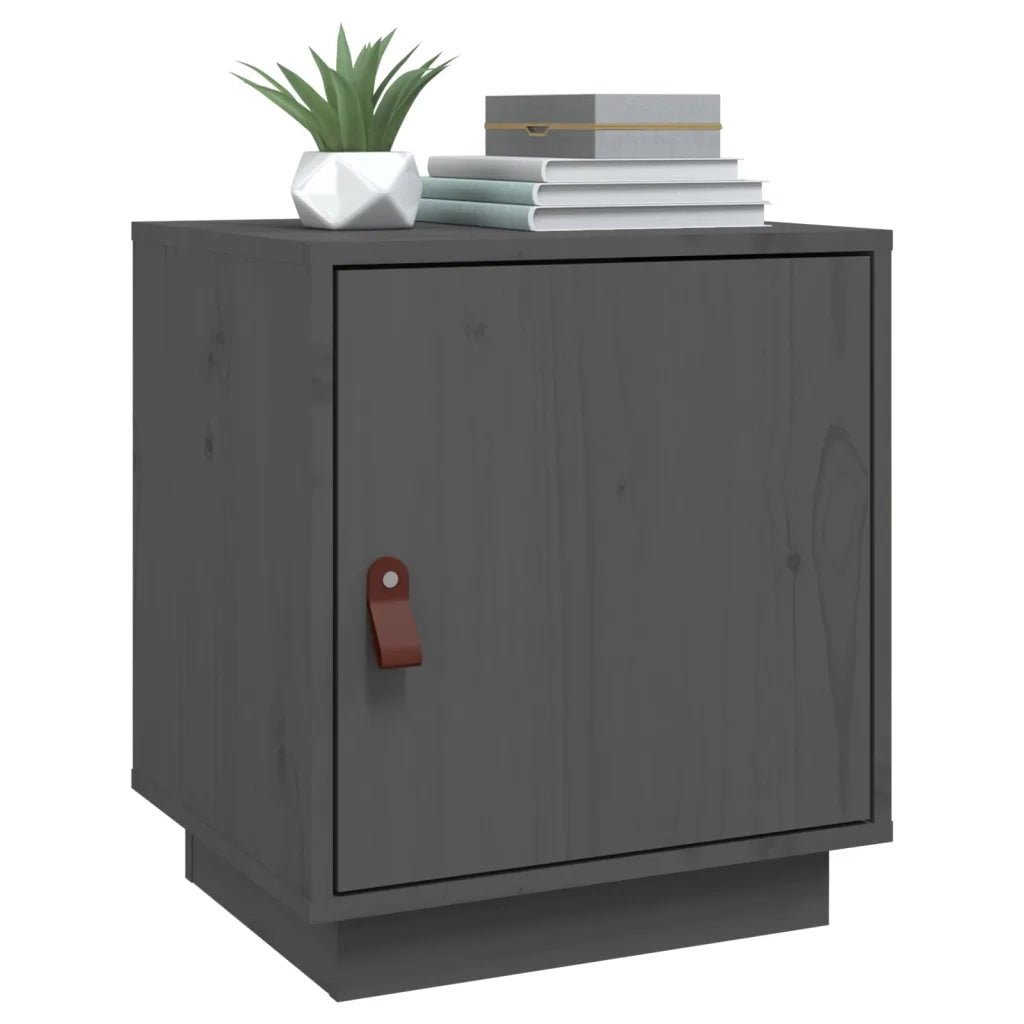 Comodino Grigio 40x34x45 cm in Legno Massello di Pino 818279