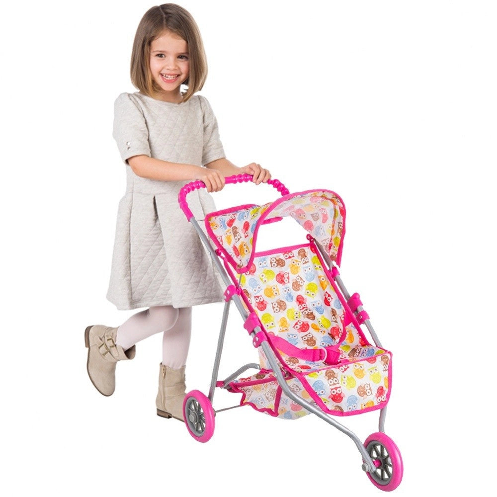 Trade Shop - Passeggino Carrozzina Bambole Giocattolo Bambini Pieghevole Cappottina E 3 Ruote -