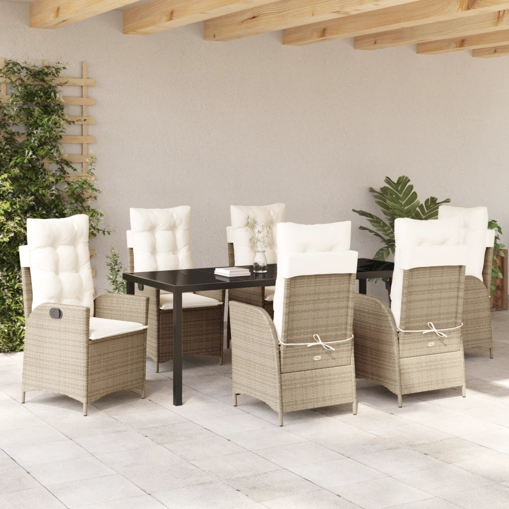 Set da pranzo da giardino da 7 pezzi con cuscini beige in polyrattan
