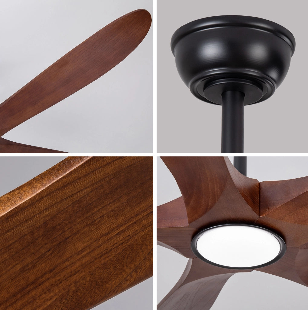 Ventilatore da soffitto 70 pollici con LED dimmerabile, 5 pale in legno massello noce e nero