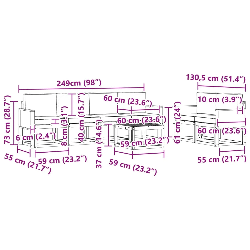 Set di divani da esterno 6 pz Naturale e Antracite 3385013
