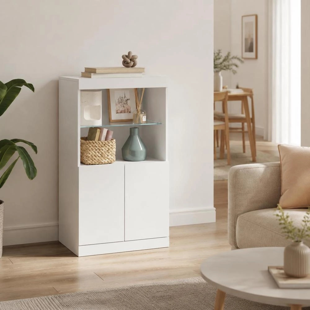 Sideboard With LED Lights, White, 60.5x37x100 Cm