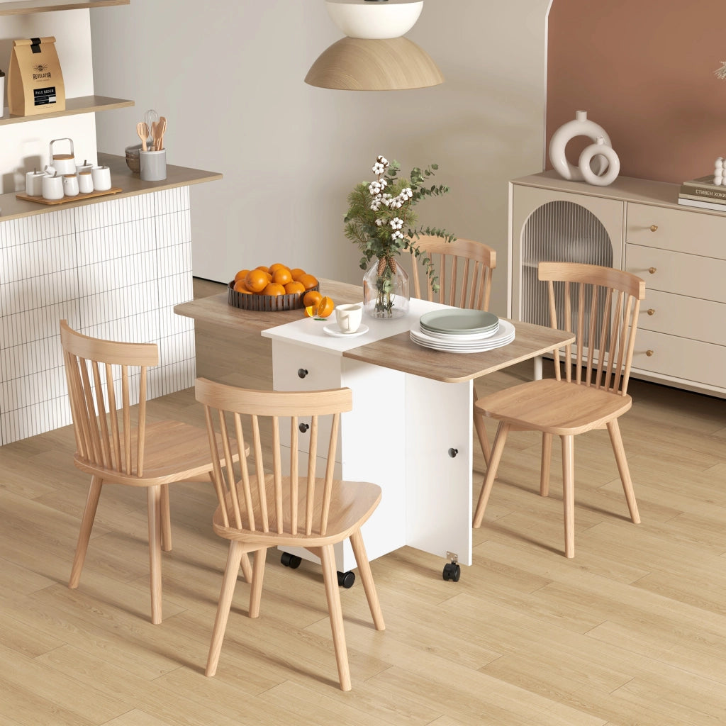 Tavolo da cucina pieghevole con 2 cassetti ¨C zephmum ¨C bianco e rovere 90x90x75