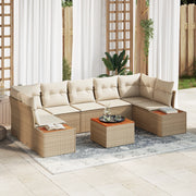 Set Divano da Giardino  8 Pezzi con Cuscini Beige Rattan Polietilene Acacia