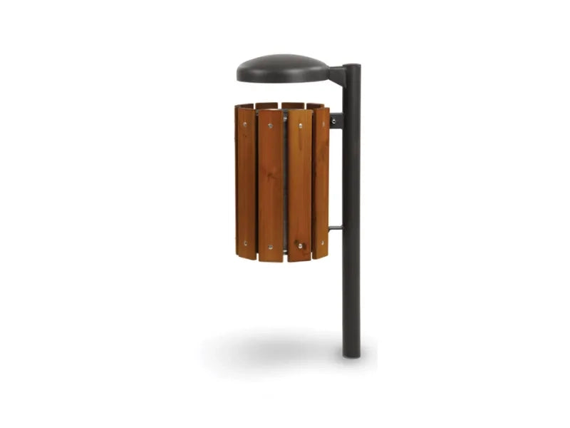 Cestino Fiuggi 609 Giochipark acciaio zincato 28L Ø31x48h con tettuccio e legno - Filo pavimento