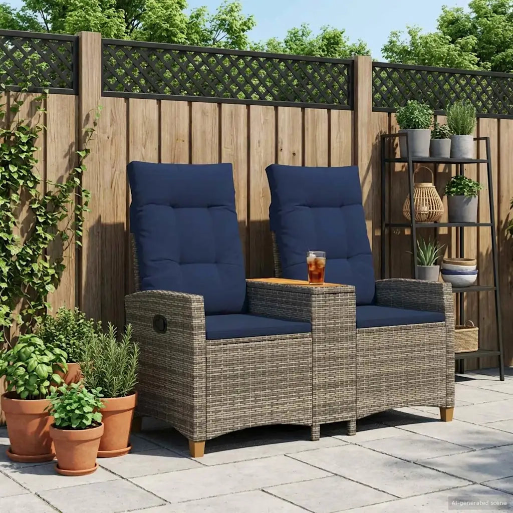 Panchina reclinabile con tavolo Grigio e Blu Navy polyrattan 42026817