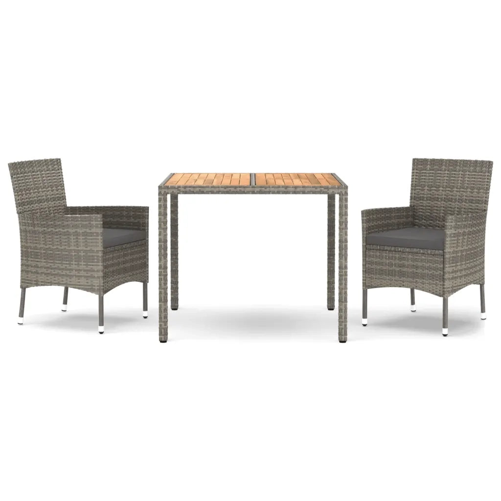 Set da Pranzo da Giardino 3 pz | Set Salotto da Giardino con Cuscini in Polyrattan Grigio