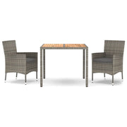 Set da Pranzo da Giardino 3 pz | Set Salotto da Giardino con Cuscini in Polyrattan Grigio