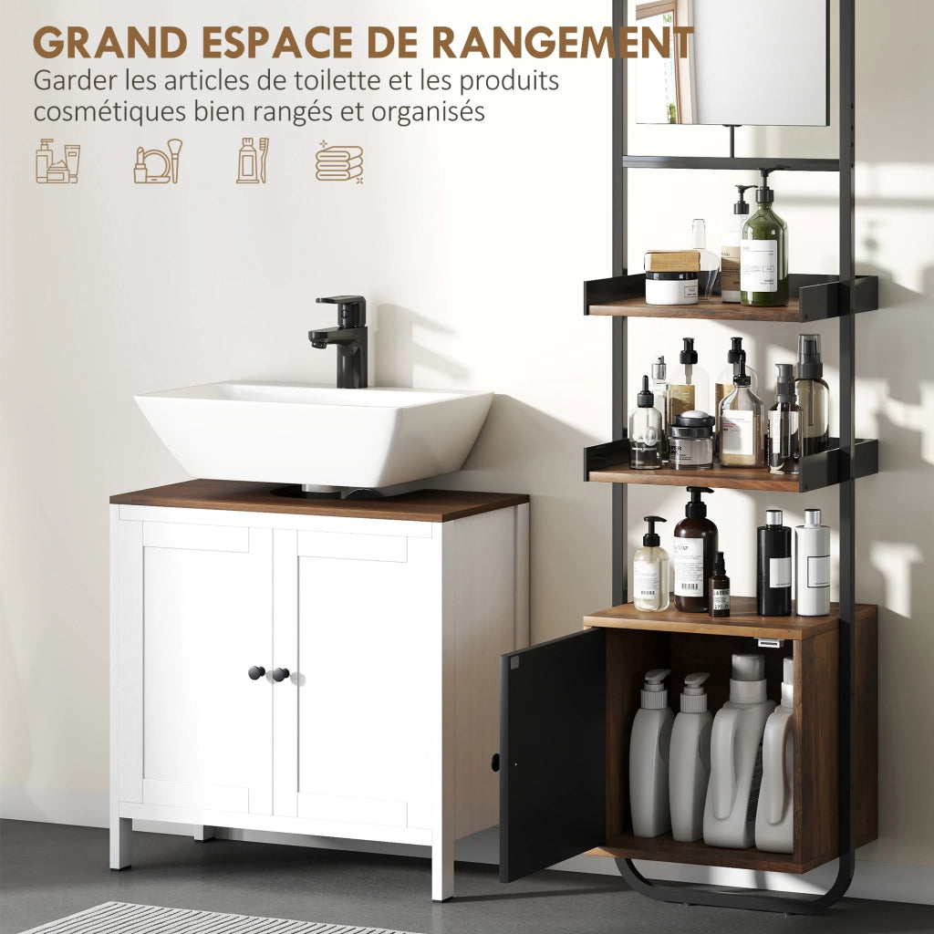Mobiletto Bagno con Miroir, Anta e Ripiani Regolabili ¨C Zephmum ¨C Nero 40x30x179cm