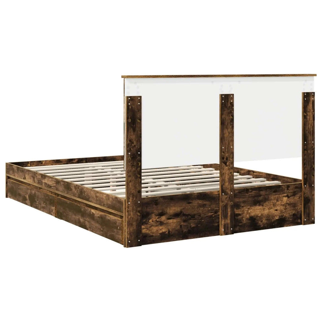 Letto con Contenitore con testiera Rovere fumé 135 x 190 cm 3411219