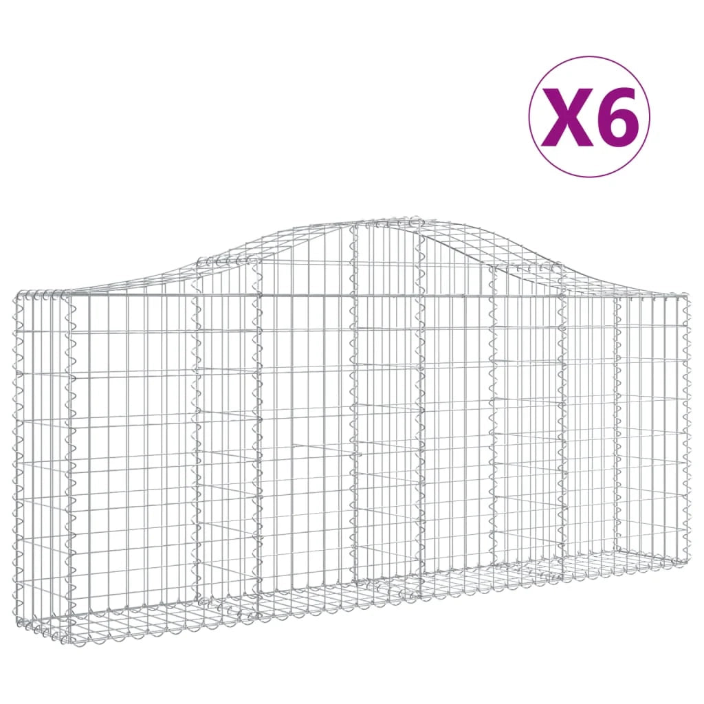 Cestini gabbioni recinzione a gabbia muro di contenimento ad arco 6 pezzi 200 x 30 x 80/100 cm ferro zincato argento 02_0040993