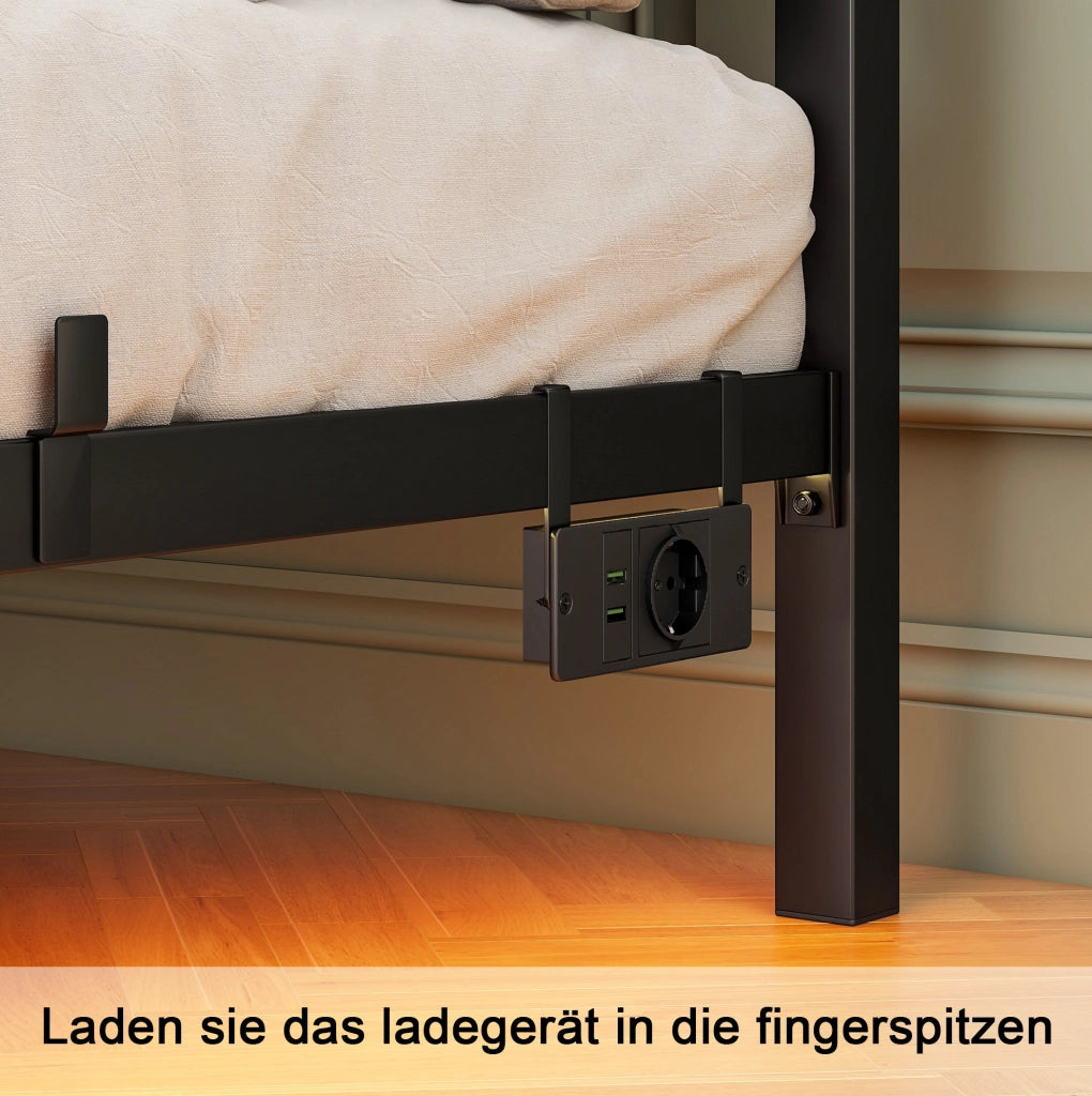 Letto matrimoniale 140x200 cm sospeso con LED e ricarica USB