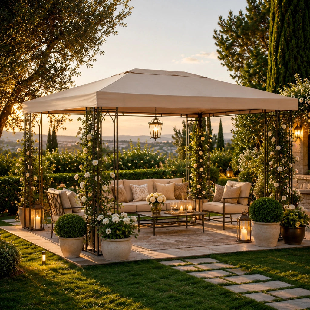 Telo Gazebo 3x4 Metri Ricambio Impermeabile In Poliestere PVC Con Velcro Rinforzato Protezione UV Per Giardino Terrazza Veranda Outdoor 300 X 400 Cm Beige