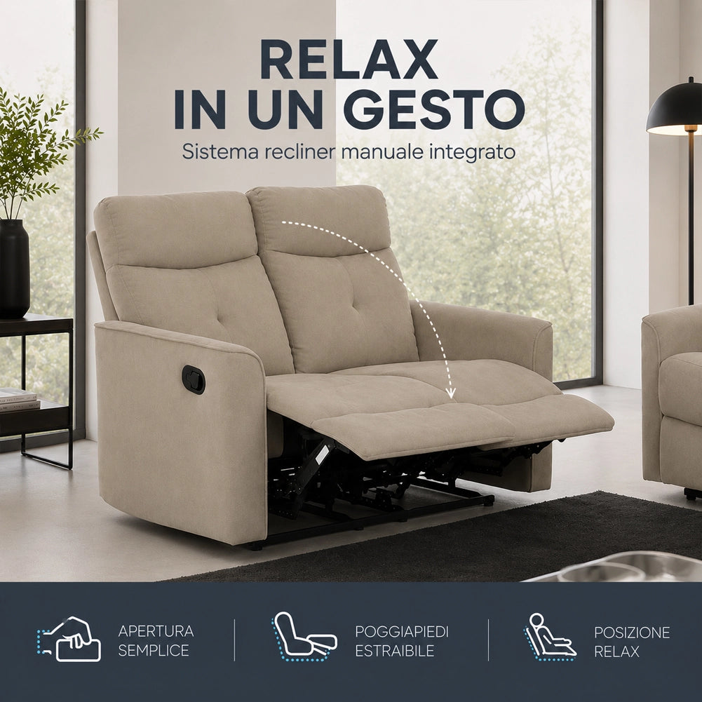 Divano 2 Posti Recliner Manuale Poltrona Reclinabile 2 Posti Tortora 132x96x103cm