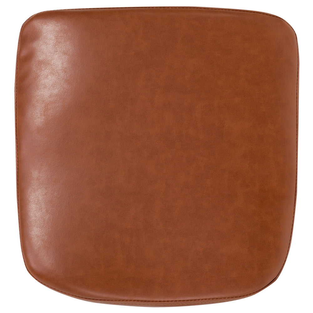 Sedia da pranzo con gambe in legno imbottite in ecopelle marrone dorato