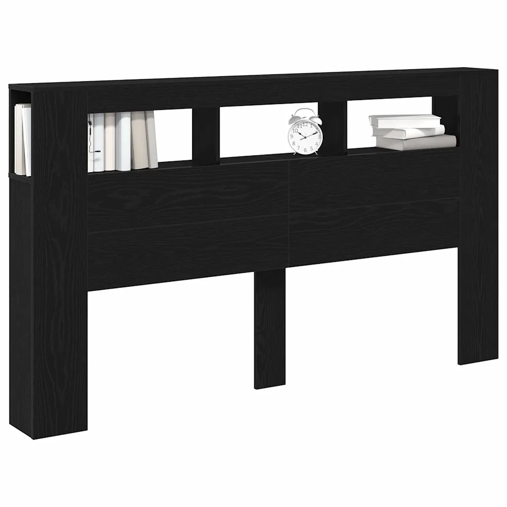 Testiera LED con lo scaffale Rovere Nero 180 x 18,5 x 103,5 cm 863115