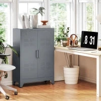 Mobiletto Multiuso 2 Ante Stile Industriale in Metallo per Casa e Garage, 75x33x110cm, Grigio
