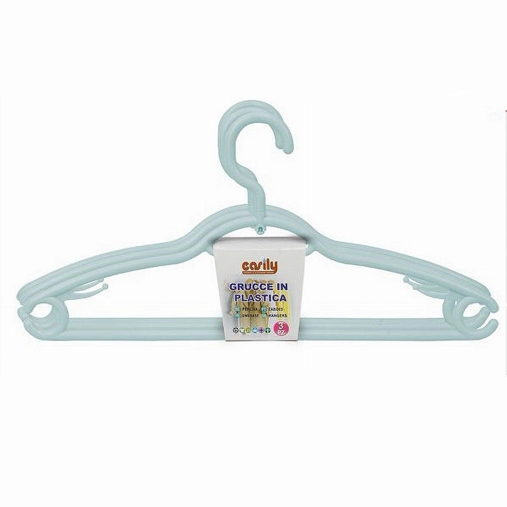 Trade Shop - Set 3 Pz Grucce Plastica Stampelle Appendi Abiti Pantaloni Giacche Azzurro 79332 -
