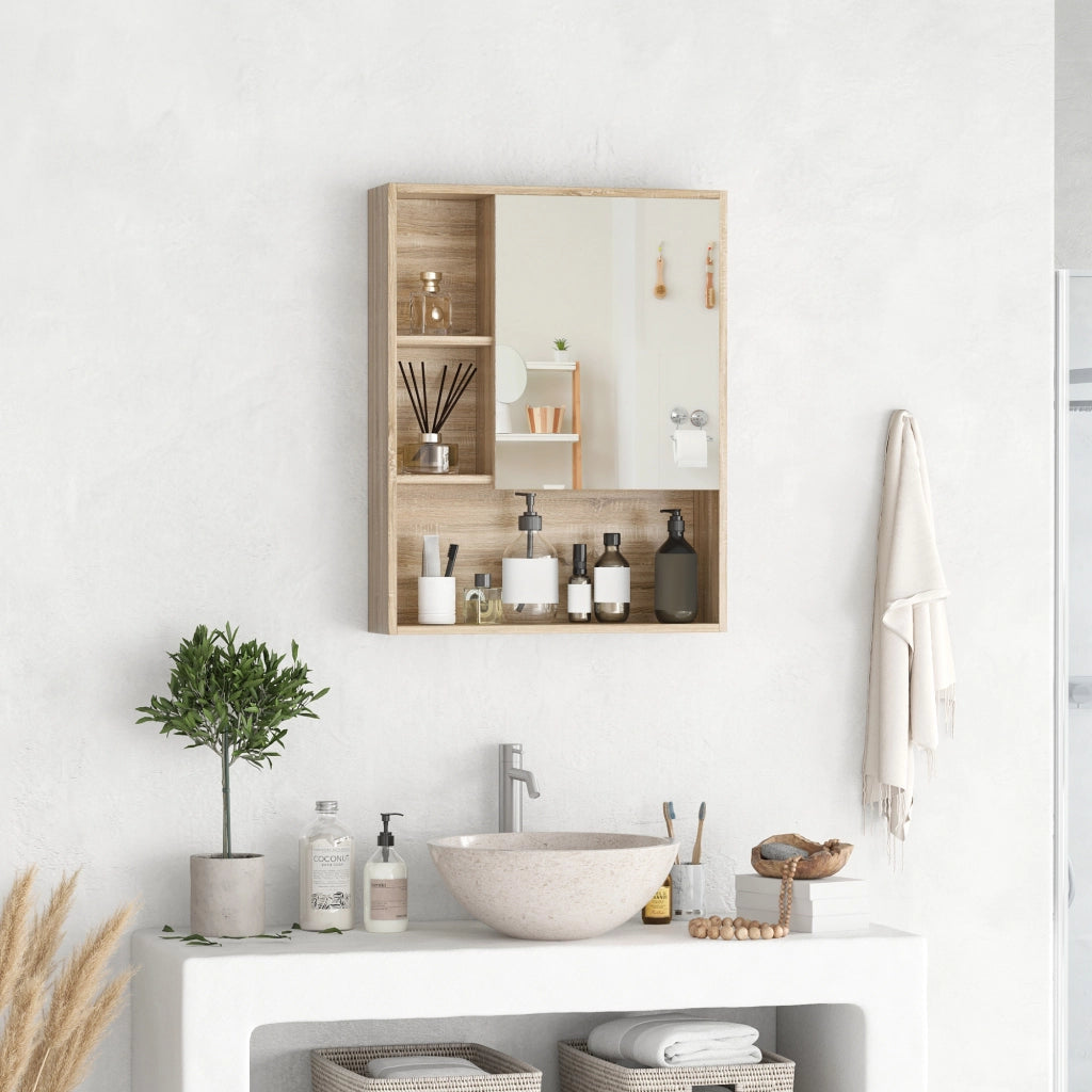 Armadietto da Bagno con Specchio e Ripiani Regolabili ¨C Zephmum ¨C Legno Rovere 60x15x76 cm