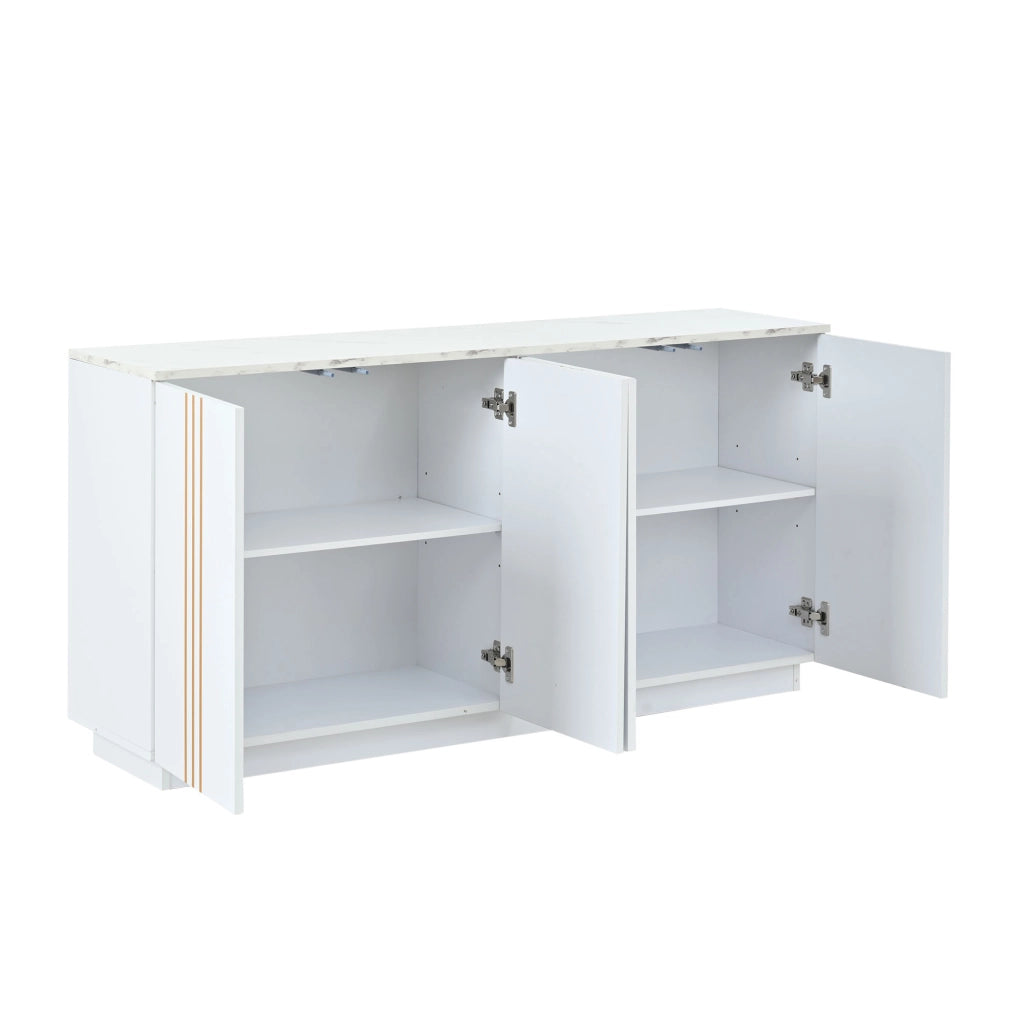 Credenza con 4 ante e ripiani regolabili, per soggiorno e ingresso, in truciolare, bianco e oro, 35 × 140 × 70 cm
