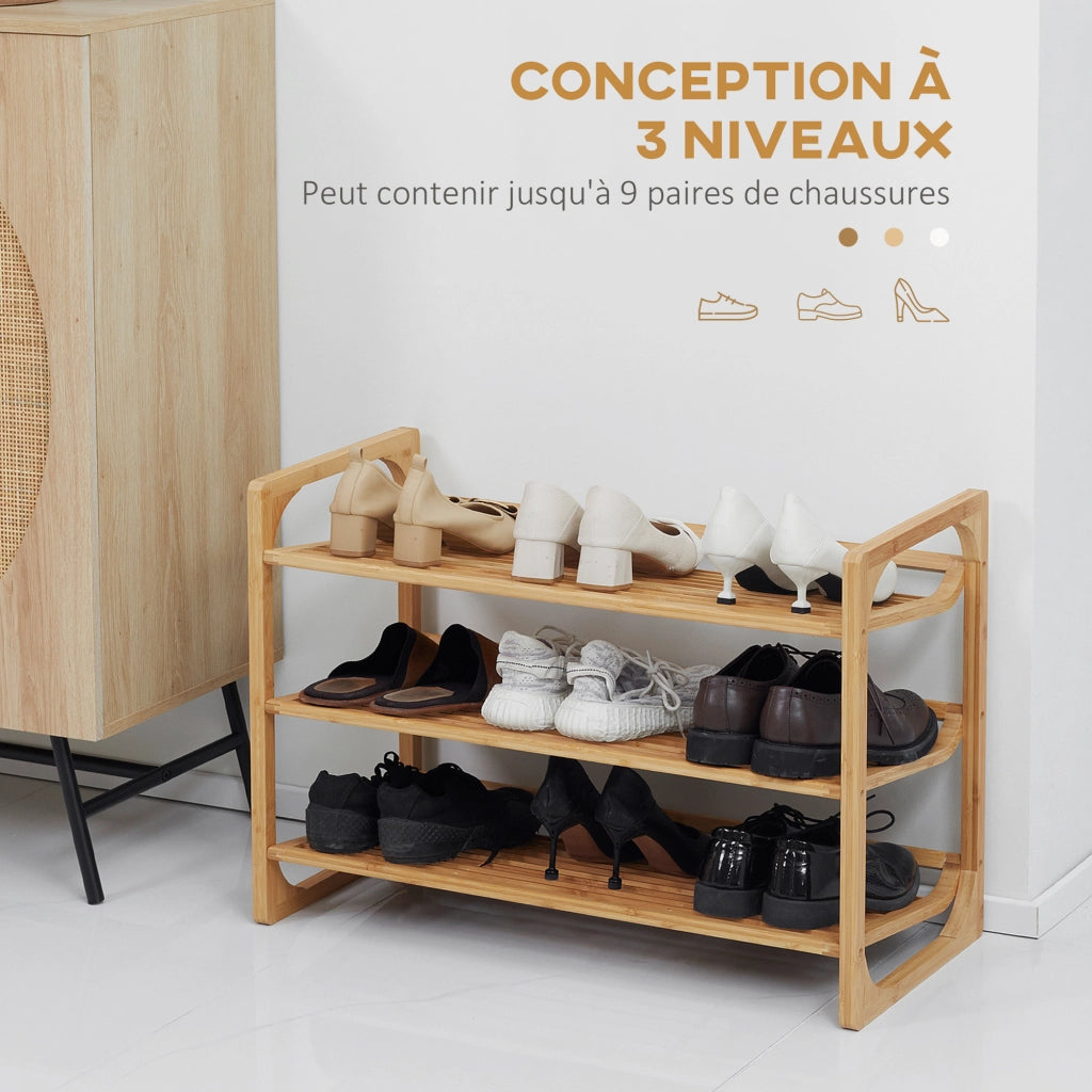 Portascarpe in bamb¨´ a 3 livelli ¨C zephmum ¨C naturale 76x33x51