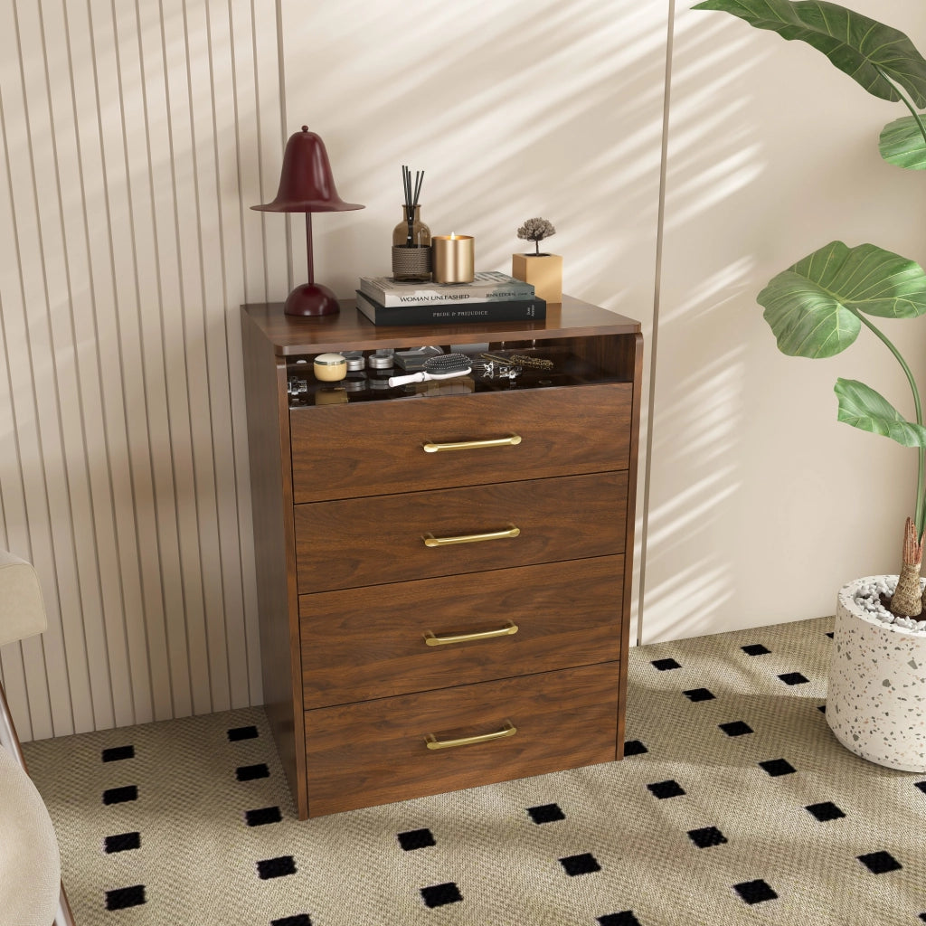 Toeletta con specchio apribile; 3 cassetti; vano contenitore e sgabello; per camera da letto; in MDF; noce; 60×40×118 cm