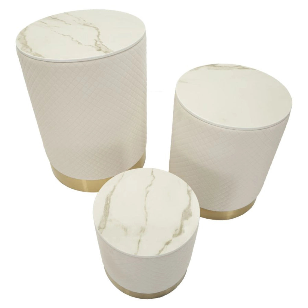 Set di 3 Pouf VKH770, Beige, Legno, 60x60x80 cm