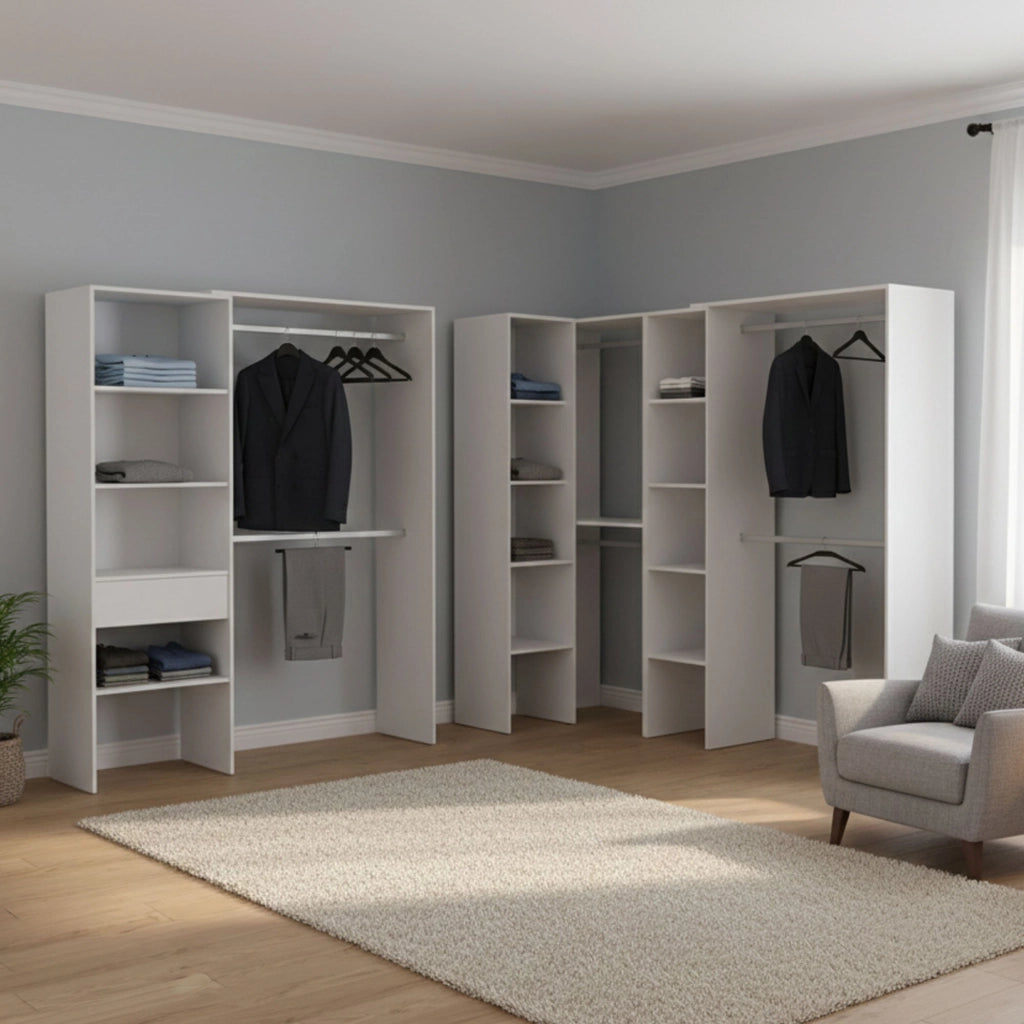 Armadio Camera da Letto Trana, Guardaroba Grande 12 Ripiani, 388x187h cm Bianco
