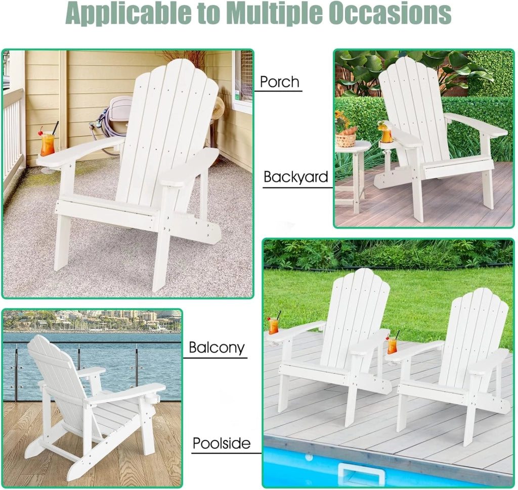 Adirondack - Sedia da giardino con supporto per tazze, per giardino, prato, patio, 77 x 86 x 94 cm, colore: bianco