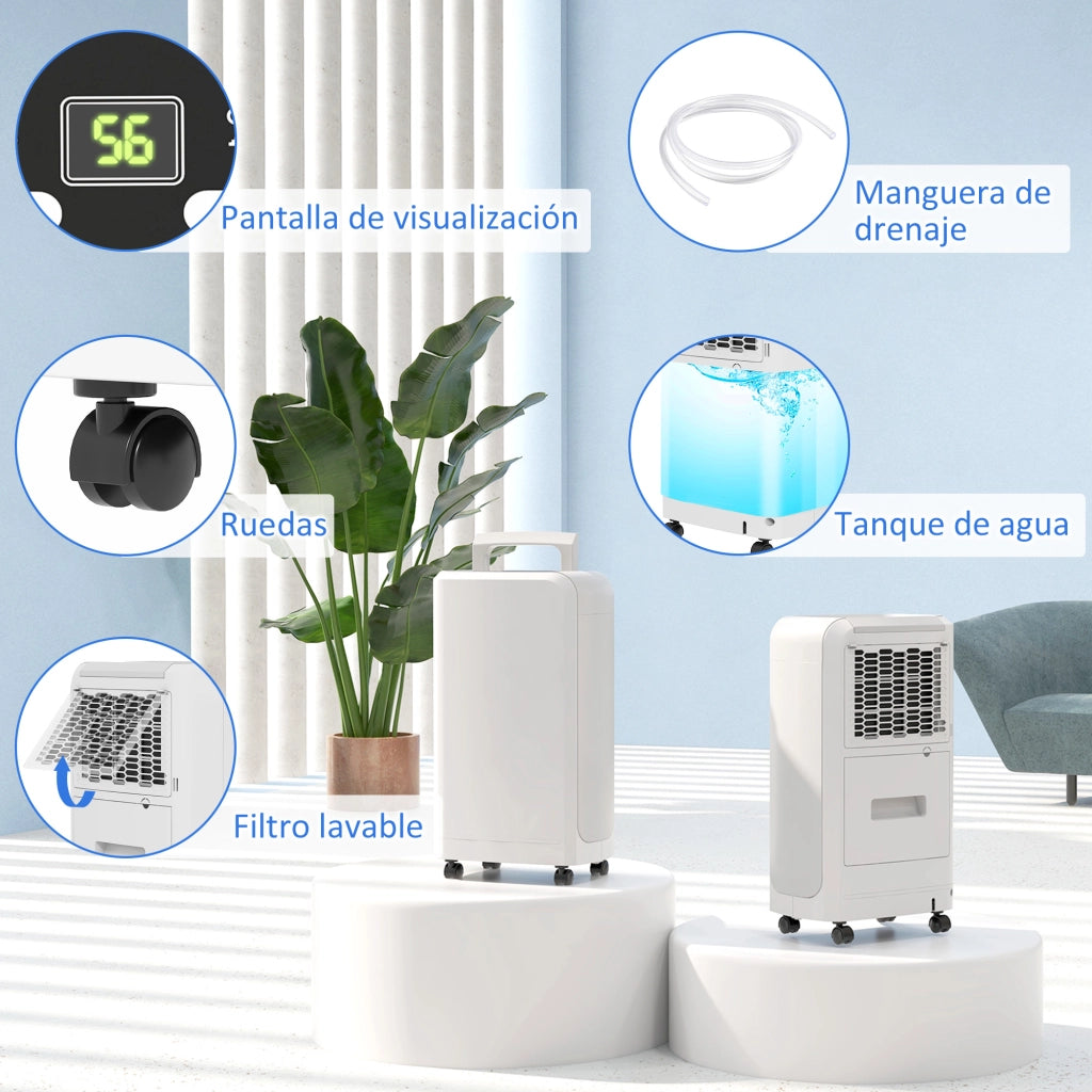 Deumidificatore 12L/giorno ¨C zephmum ¨C Serbatoio 2.5L, Timer 24h, Display Digitale, Ruote, Bianco