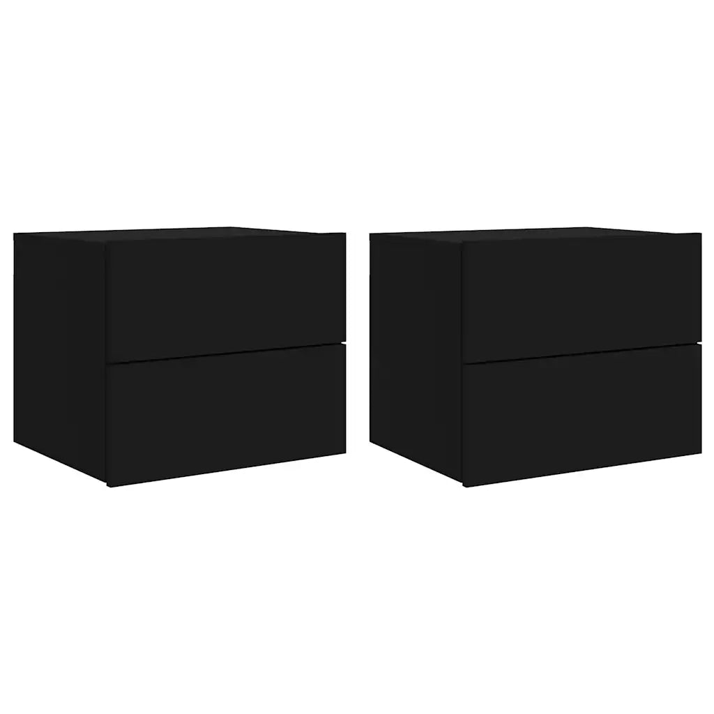 Comodini a Parete con Luci LED 2 pz Neri 836815
