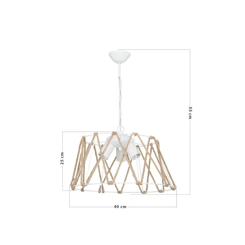 Lampada a sospensione 3 luci metallo e corda Evren ASZ1030 colore bianco