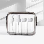 Set di flaconi trasparenti per viaggio, vuoti, flaconi per liquidi, set di flaconi per prodotti personali, impermeabili, per viaggi aerei, flaconi in plastica, 1 set, colore nero, dimensione S