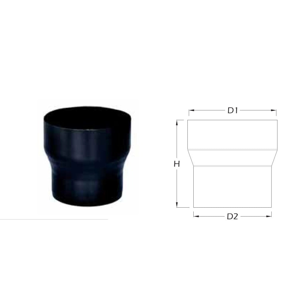 Raccordo aumento maschio femmina colore nero per stufa a legna, diametro f 150 - m 130 mm