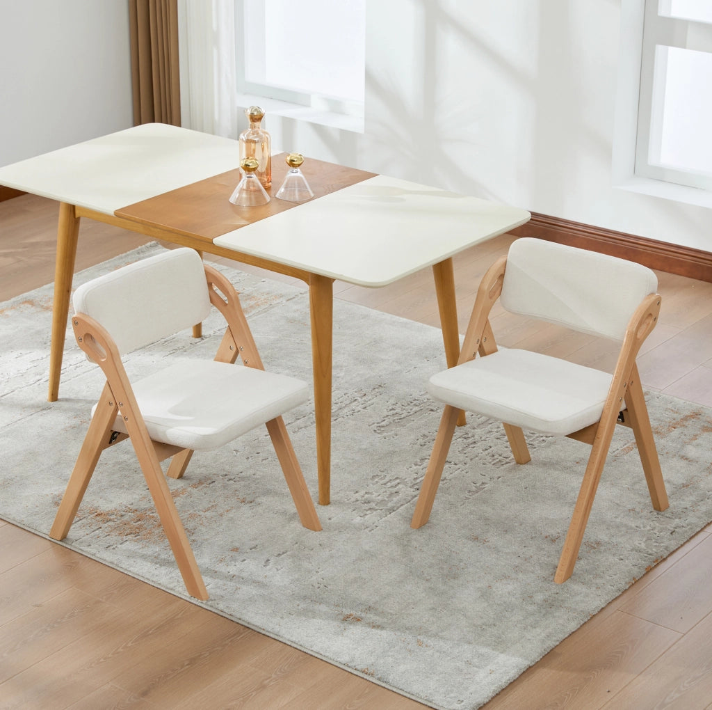 Sedia pieghevole imbottita in legno; beige