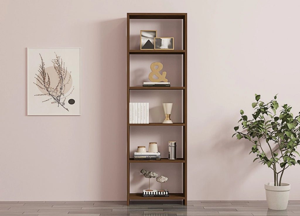 Biblioteca Burcei, Libreria 5 Ripiani, 50x20x160h cm Marrone Noce