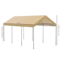 Tendone da Giardino ad Altezza Regolabile in Acciaio e PE per Auto Piccole e Medie, 600x295x265-310 cm, Beige