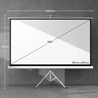 Telo Proiettore Pieghevole da 100" Formato 16:9 con Treppiede Regolabile, 235.8x8x136 cm, Bianco