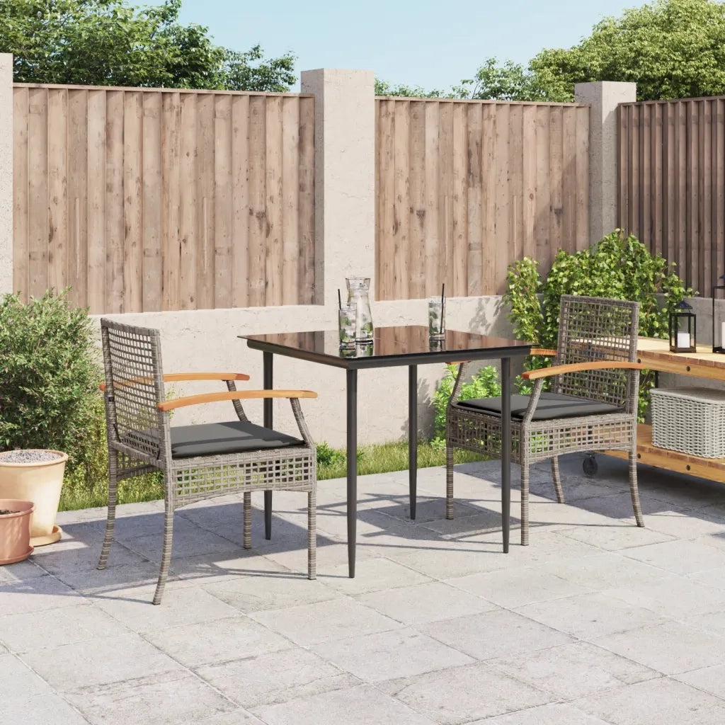Set da Pranzo da Giardino 3 pz con Cuscini in Polyrattan Grigiocod mxl 113372