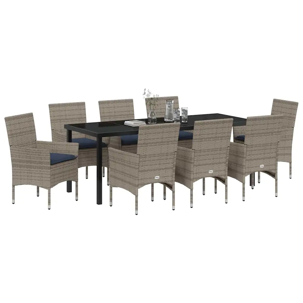 Set di tavolo e sedie con cuscino 9 pcs Grigio Rattan in PE 3379834