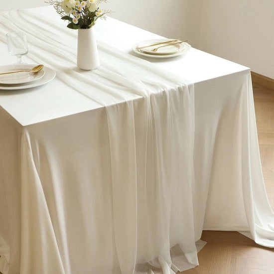 Tavolo da pranzo trasparente in chiffon - 75x300cm Tavolo da pranzo in stile bohemien - Decorazione da tavola per matrimoni, feste, docce di nozze, compleanni