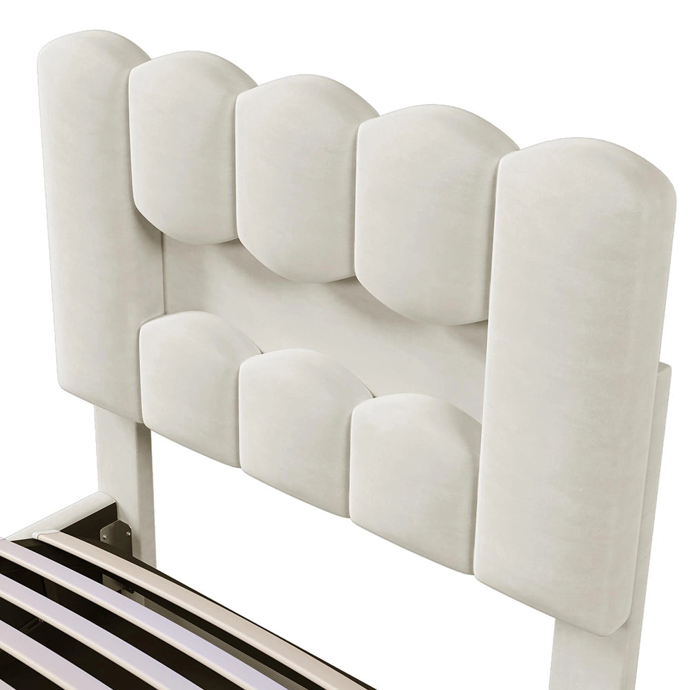 Letto 90x200cm?- Xylo - idraulico LED velluto beige